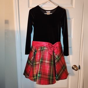 Bonnie Jean Holiday Black Velvet Dress Red & Green Plaid Skirt | Girl's Size 16